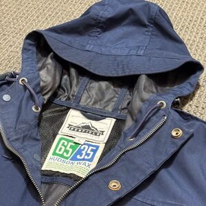 Penfield Hudson Wax 65/35 Jacket Mens Sz L Navy Hood Windproof Water Resistant